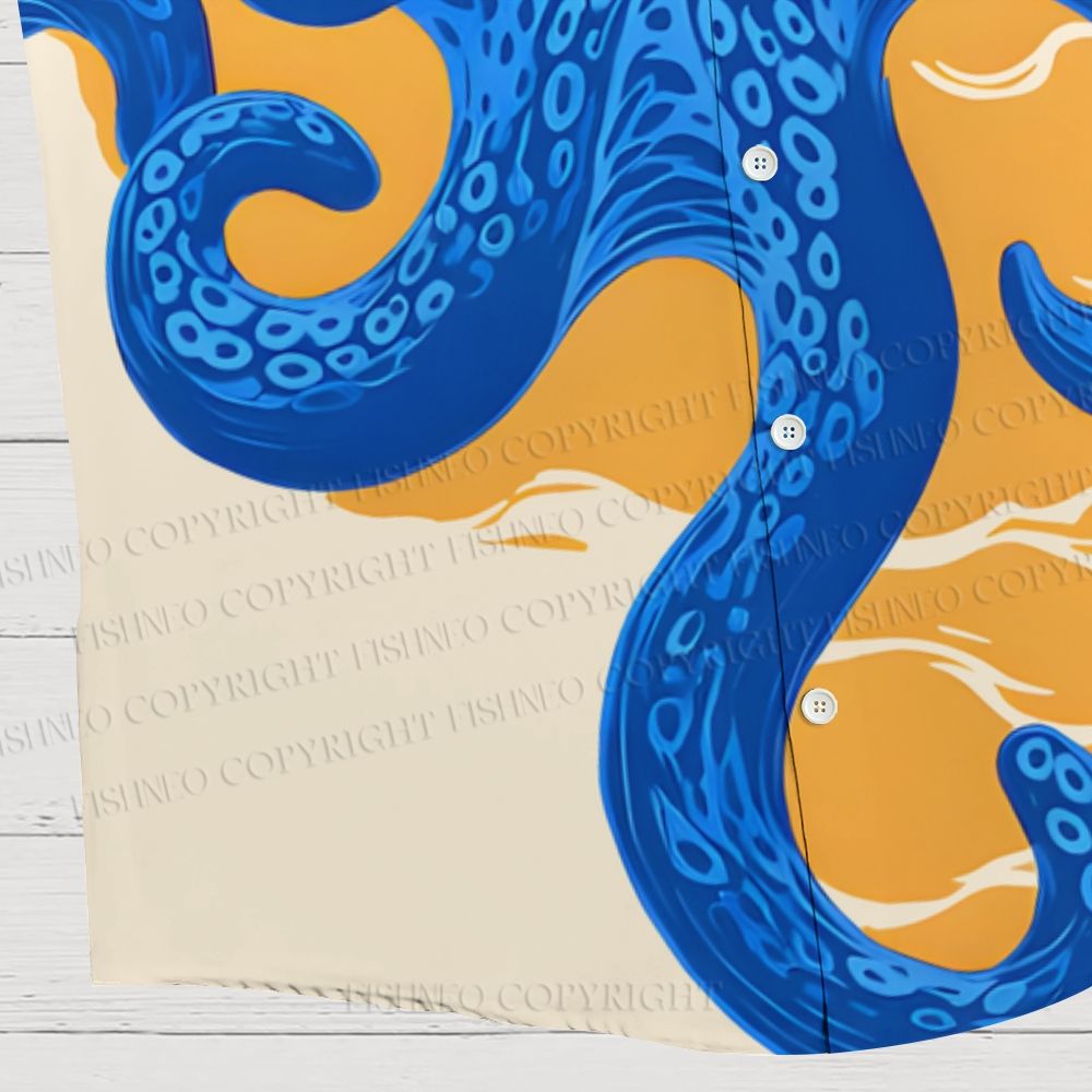 Japanese Ukiyo-e Blue Octopus Hawaiian Shirt