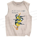 Unisex Vintage Birds Printed Washed Tank Top