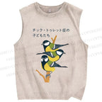 Unisex Vintage Birds Printed Washed Tank Top