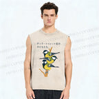 Unisex Vintage Birds Printed Washed Tank Top