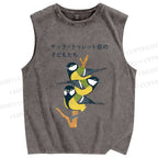Unisex Vintage Birds Printed Washed Tank Top