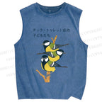 Unisex Vintage Birds Printed Washed Tank Top