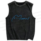 Unisex Meow Cat Sign Printed Washed Tank Top