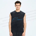 Unisex Meow Cat Sign Printed Washed Tank Top