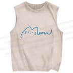 Unisex Meow Cat Sign Printed Washed Tank Top
