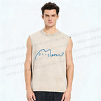 Unisex Meow Cat Sign Printed Washed Tank Top