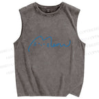 Unisex Meow Cat Sign Printed Washed Tank Top