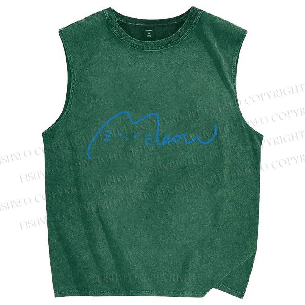 Unisex Meow Cat Sign Printed Washed Tank Top