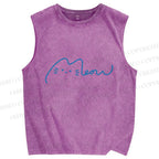 Unisex Meow Cat Sign Printed Washed Tank Top