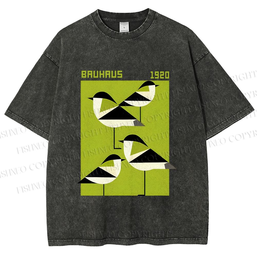 Unisex Bauhaus Geometric Birds Printed Washed Tee