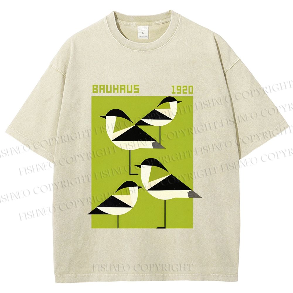 Unisex Bauhaus Geometric Birds Printed Washed Tee