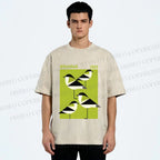 Unisex Bauhaus Geometric Birds Printed Washed Tee