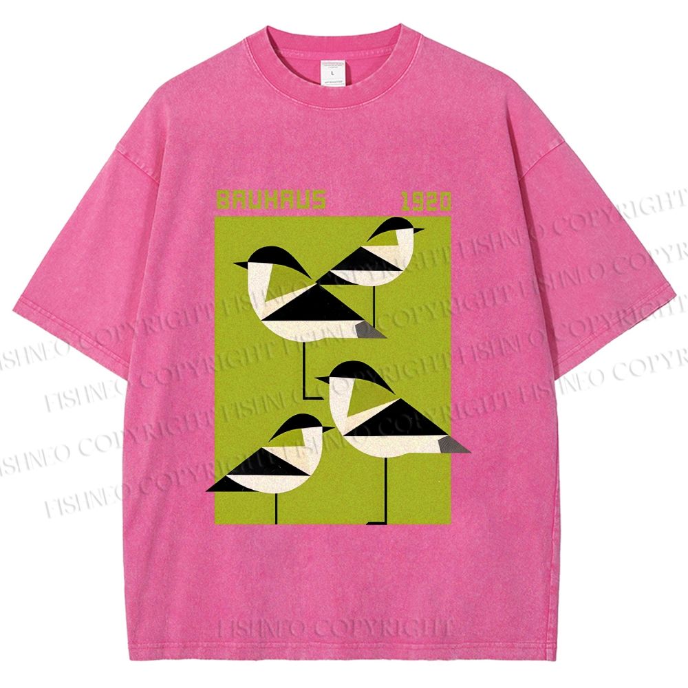 Unisex Bauhaus Geometric Birds Printed Washed Tee