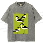 Unisex Bauhaus Geometric Birds Printed Washed Tee
