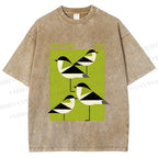 Unisex Bauhaus Geometric Birds Printed Washed Tee