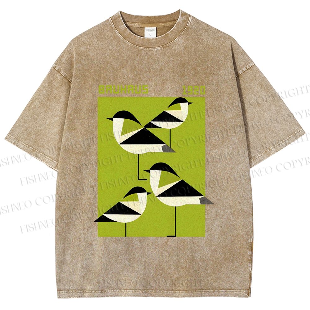 Unisex Bauhaus Geometric Birds Printed Washed Tee