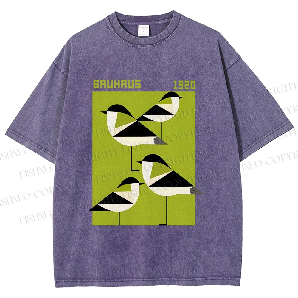 Unisex Bauhaus Geometric Birds Printed Washed Tee