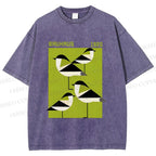 Unisex Bauhaus Geometric Birds Printed Washed Tee