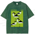 Unisex Bauhaus Geometric Birds Printed Washed Tee