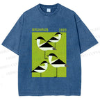 Unisex Bauhaus Geometric Birds Printed Washed Tee