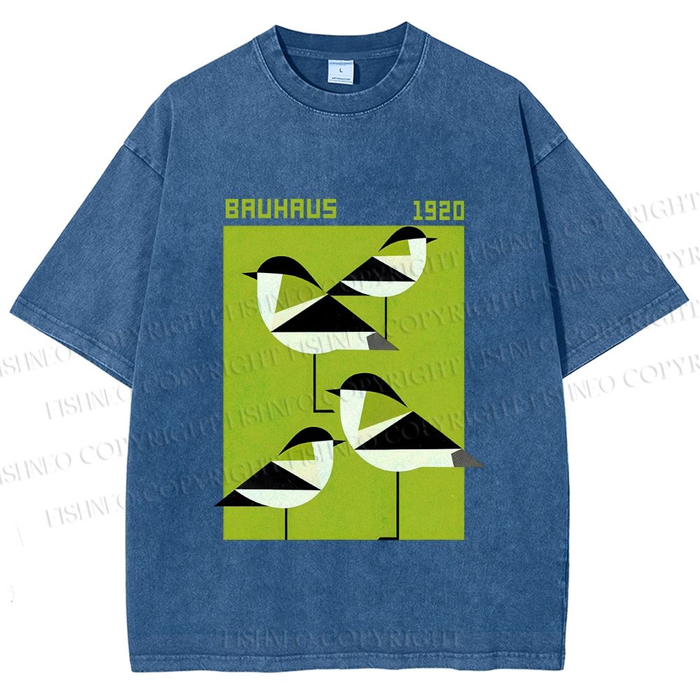Unisex Bauhaus Geometric Birds Printed Washed Tee