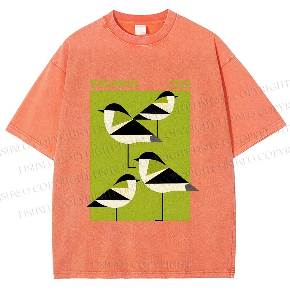 Unisex Bauhaus Geometric Birds Printed Washed Tee