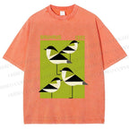Unisex Bauhaus Geometric Birds Printed Washed Tee