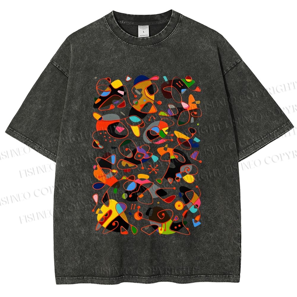Unisex Joan Miro Graffiti Printed Washed Tee