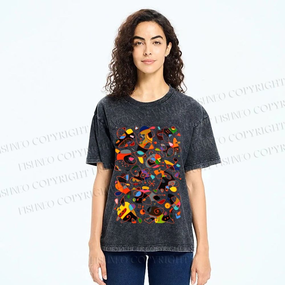 Unisex Joan Miro Graffiti Printed Washed Tee