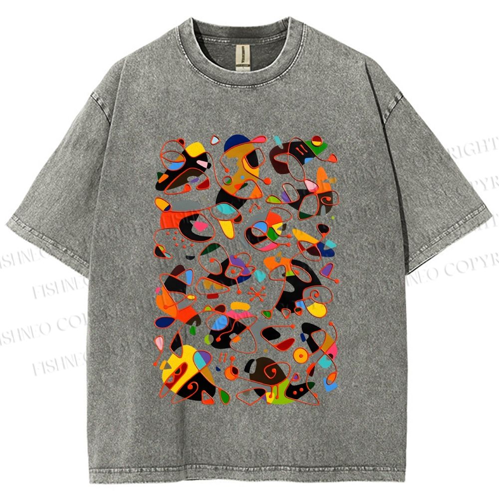 Unisex Joan Miro Graffiti Printed Washed Tee