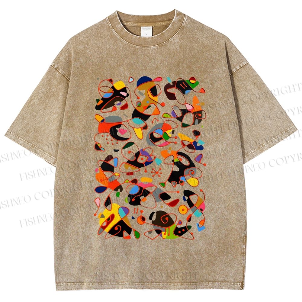 Unisex Joan Miro Graffiti Printed Washed Tee