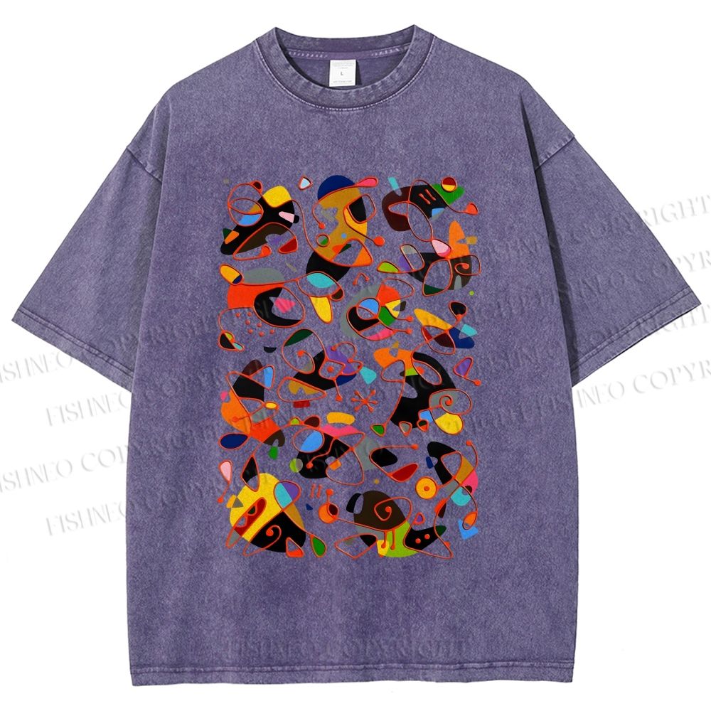 Unisex Joan Miro Graffiti Printed Washed Tee