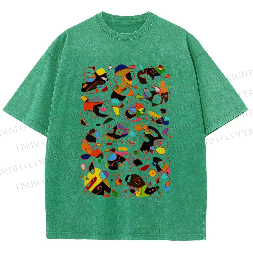Unisex Joan Miro Graffiti Printed Washed Tee