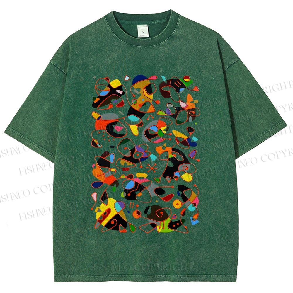 Unisex Joan Miro Graffiti Printed Washed Tee