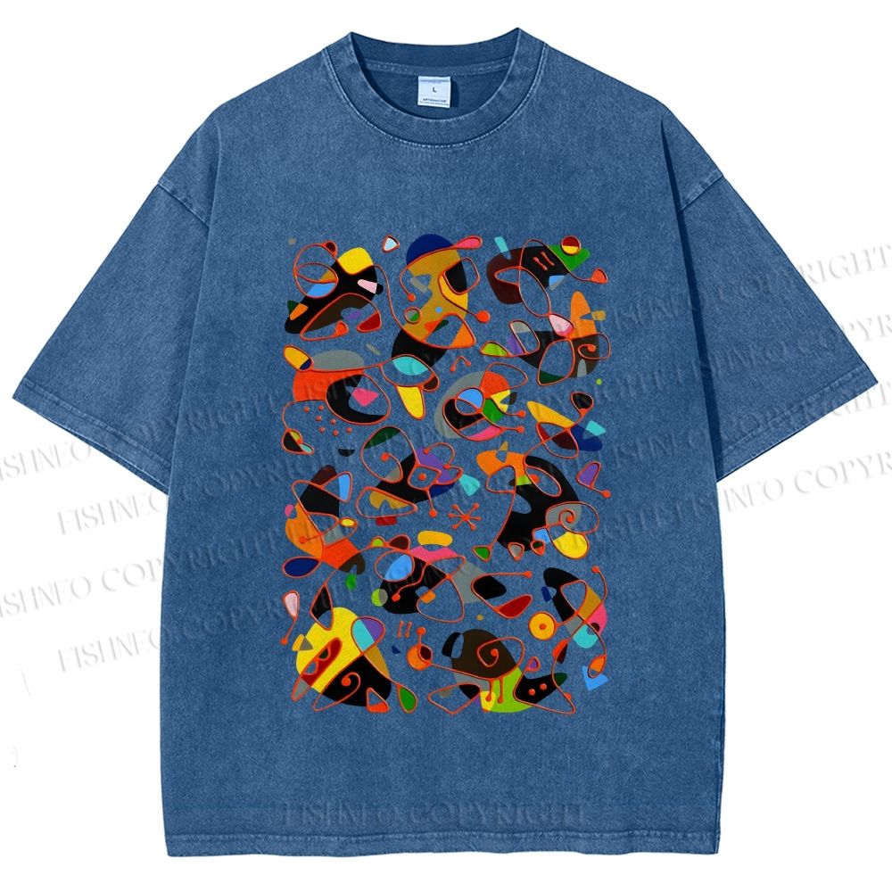 Unisex Joan Miro Graffiti Printed Washed Tee