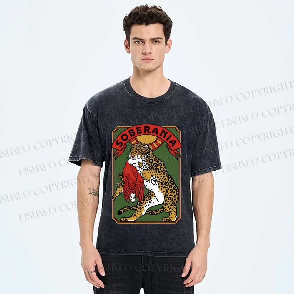 Unisex Panther vs Eagle Printed Washed Tee