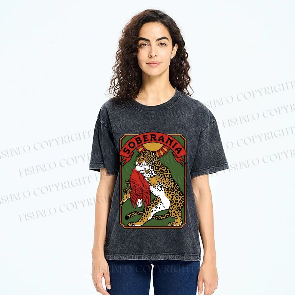 Unisex Panther vs Eagle Printed Washed Tee