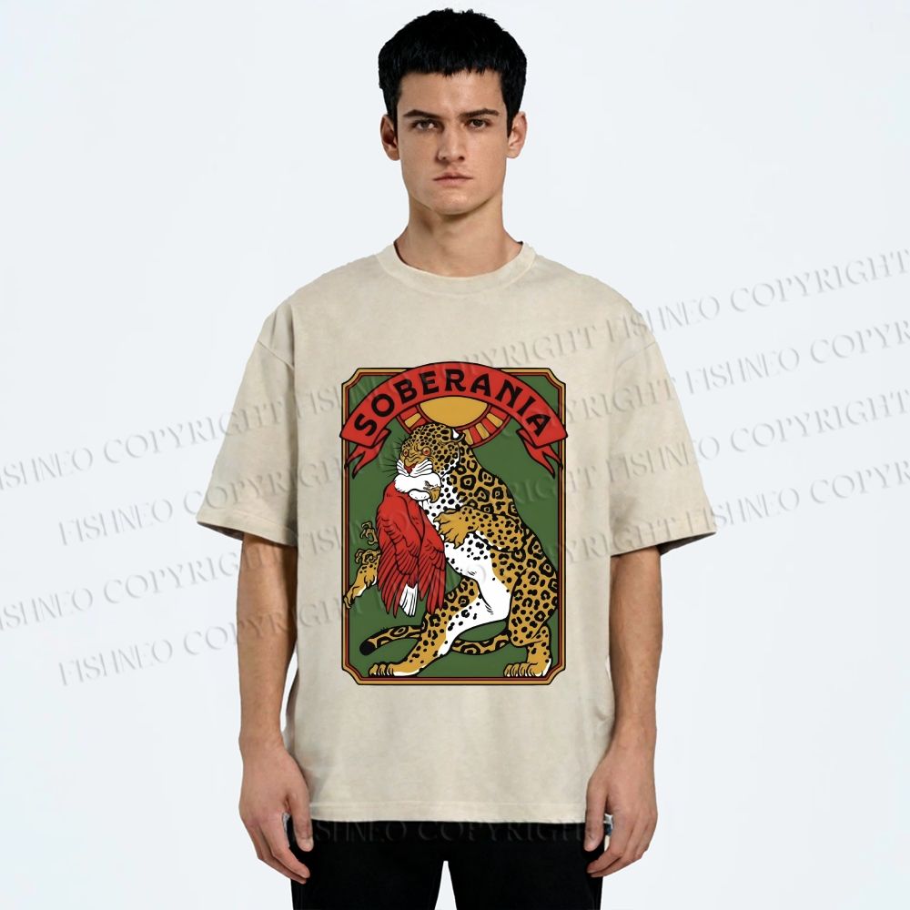 Unisex Panther vs Eagle Printed Washed Tee