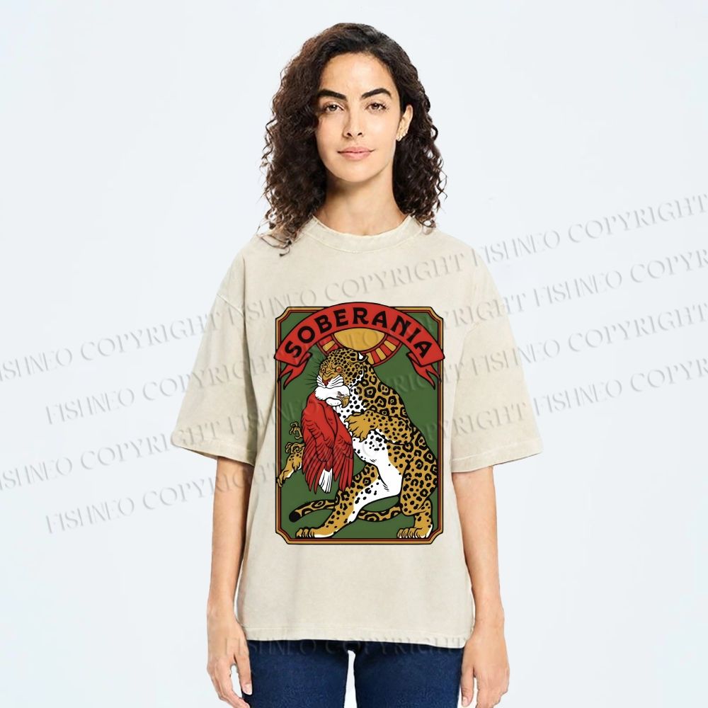 Unisex Panther vs Eagle Printed Washed Tee