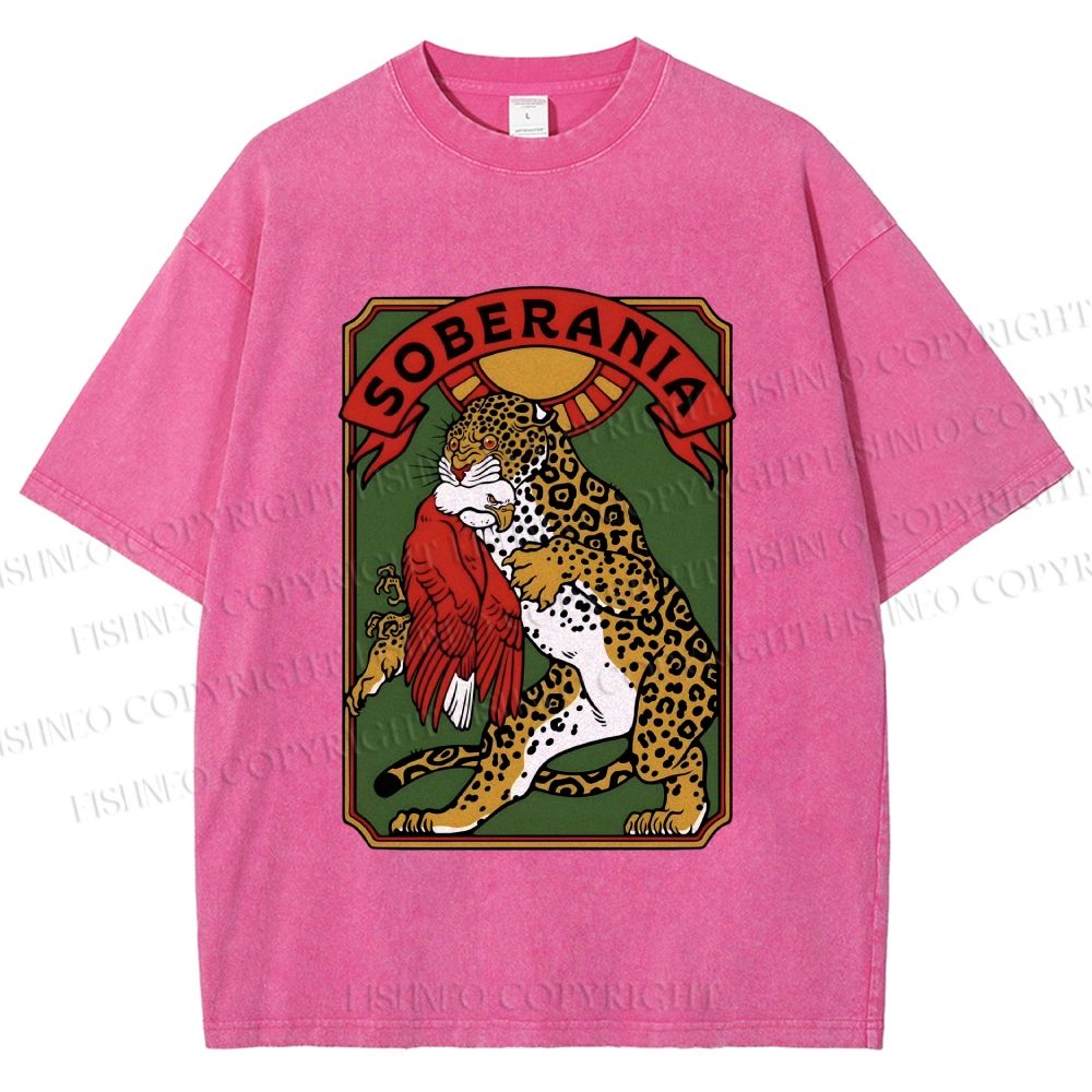 Unisex Panther vs Eagle Printed Washed Tee