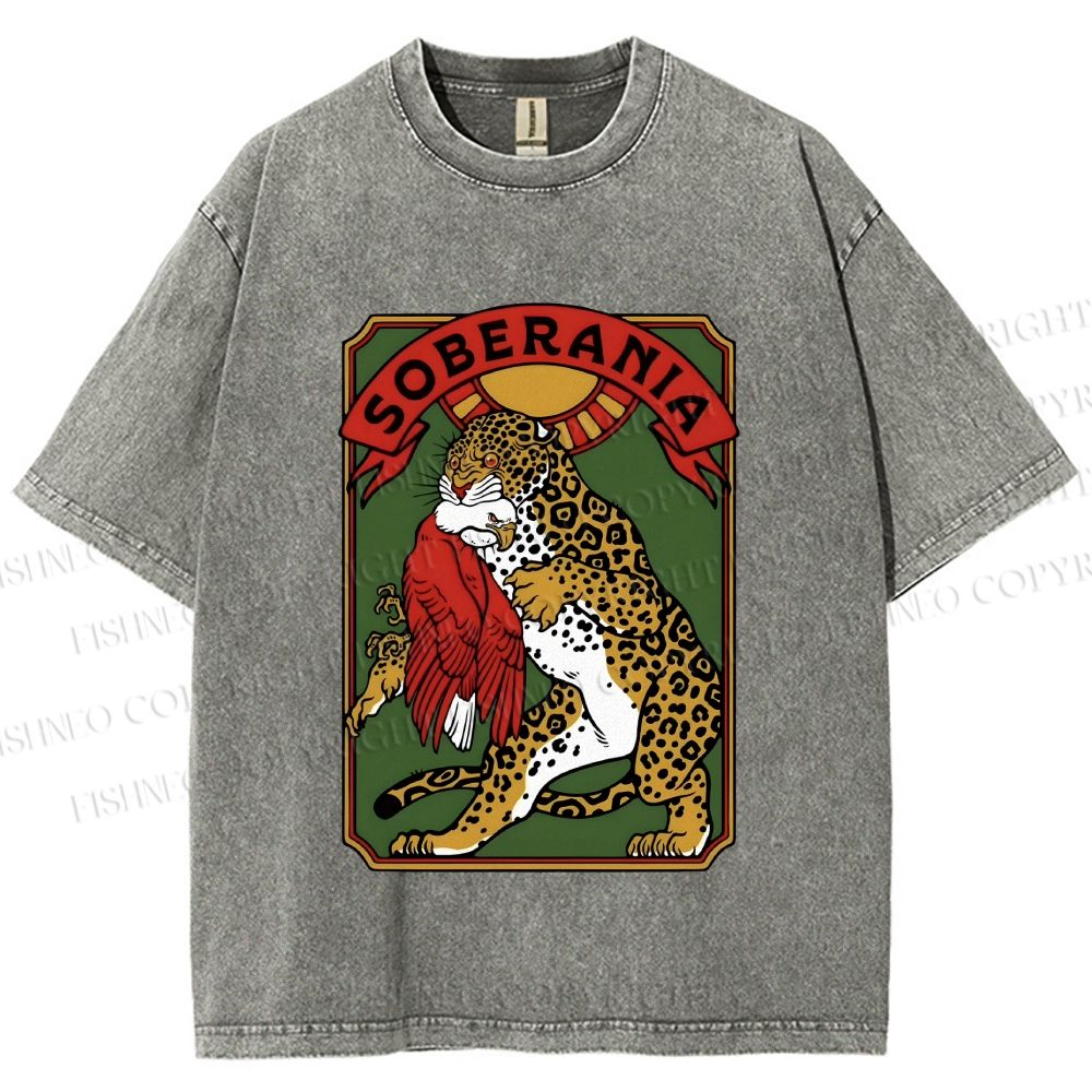 Unisex Panther vs Eagle Printed Washed Tee