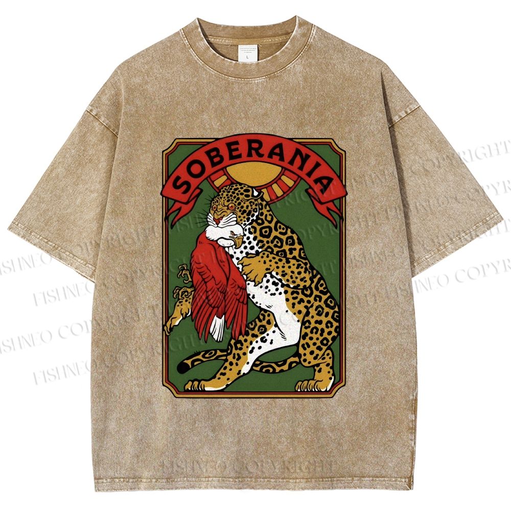 Unisex Panther vs Eagle Printed Washed Tee