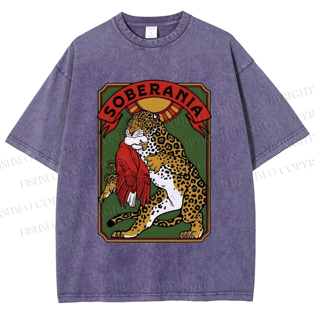 Unisex Panther vs Eagle Printed Washed Tee
