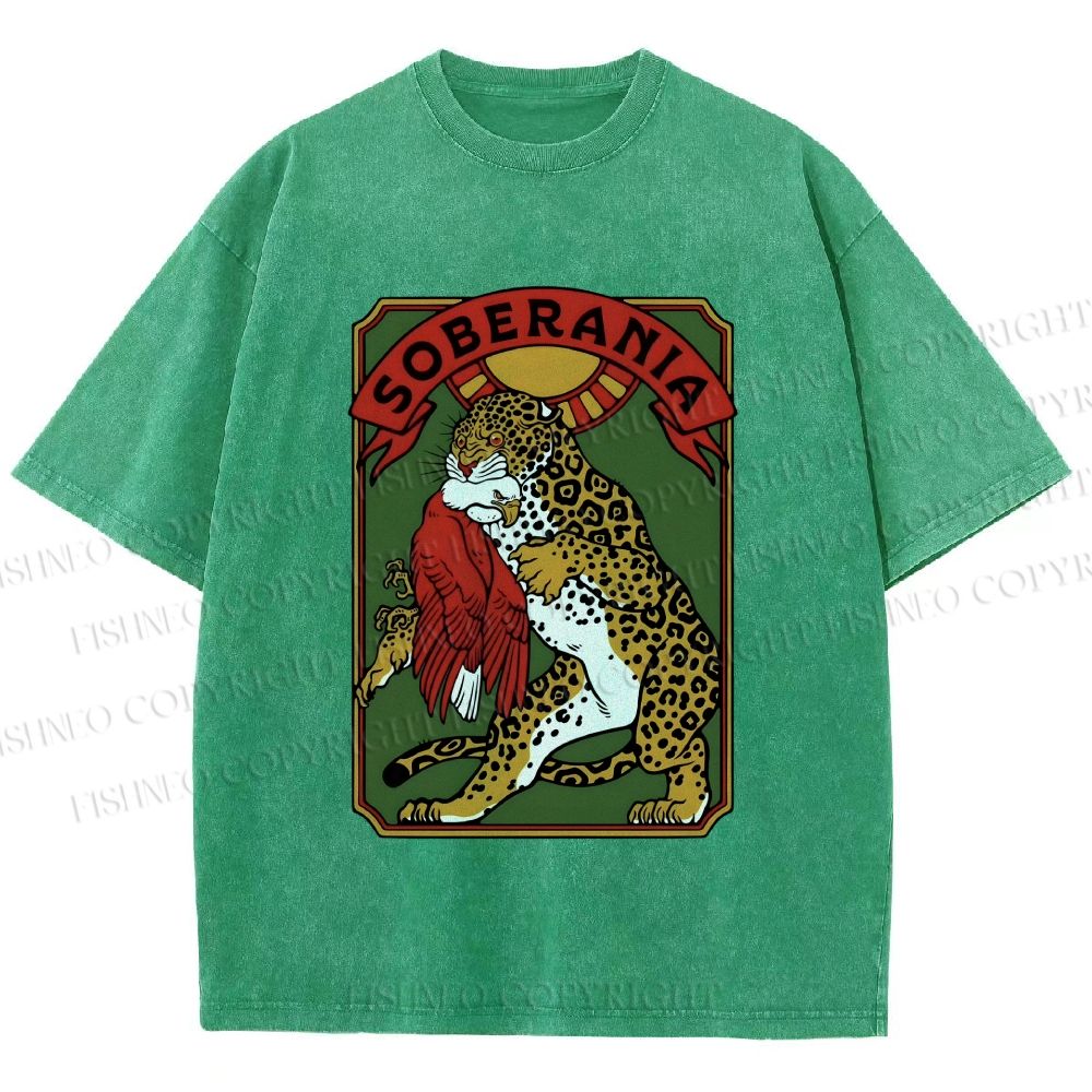 Unisex Panther vs Eagle Printed Washed Tee