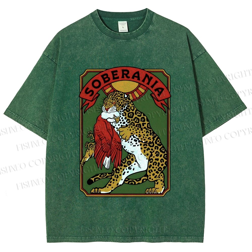 Unisex Panther vs Eagle Printed Washed Tee