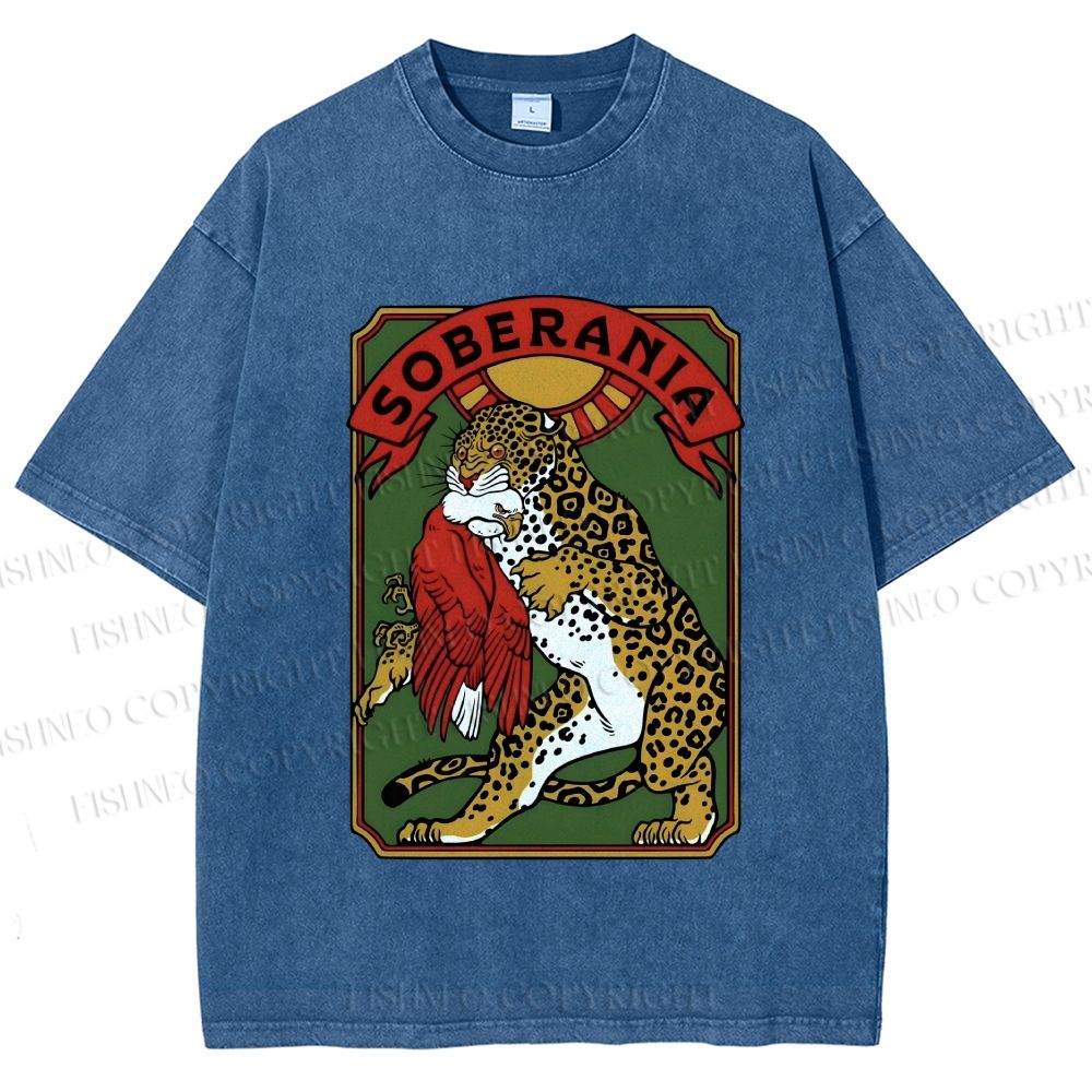 Unisex Panther vs Eagle Printed Washed Tee