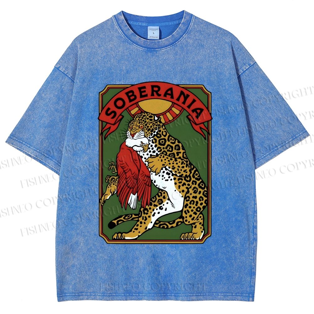 Unisex Panther vs Eagle Printed Washed Tee