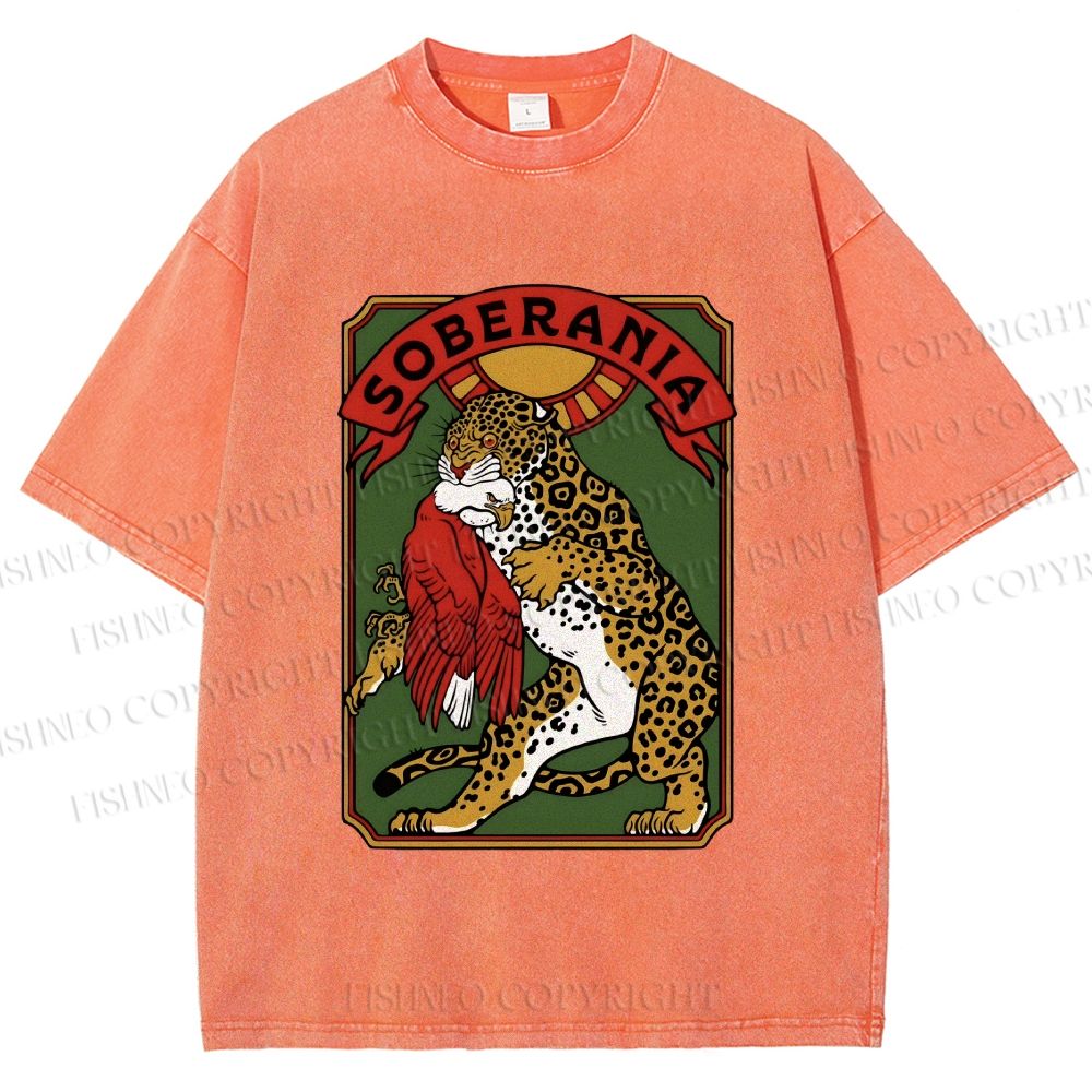 Unisex Panther vs Eagle Printed Washed Tee