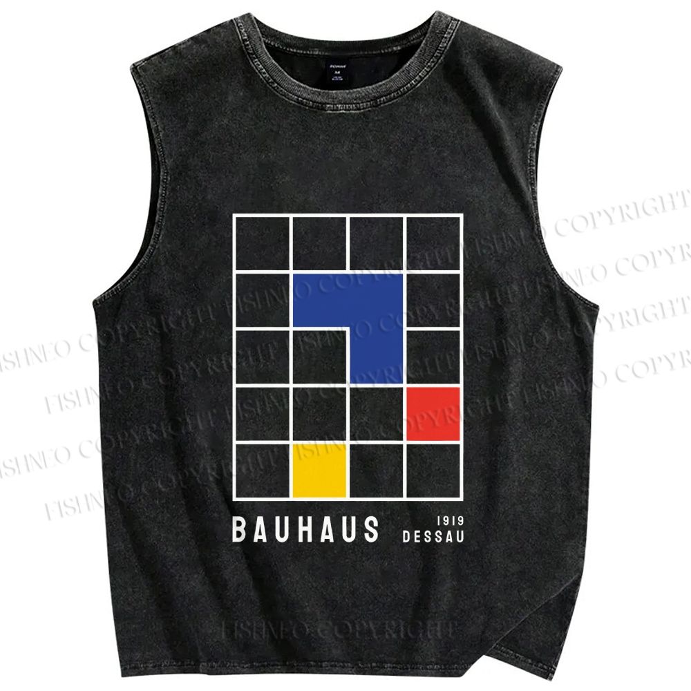 Unisex Bauhaus Color Grid Printed Washed Tank Top