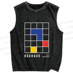 Unisex Bauhaus Color Grid Printed Washed Tank Top
